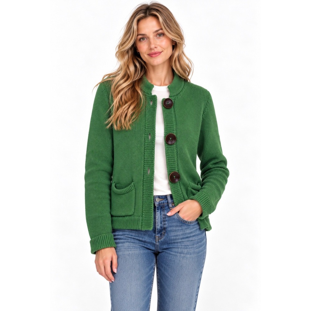 Boden Green Button Front Cotton Wool Knit Cardigan Sweater Jacket Womens Size S